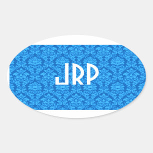 Mit Monogramm Damask Ovaler Aufkleber