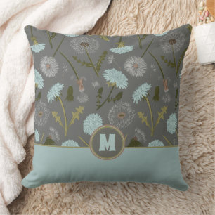 Mit Monogramm Dandelion-Blume Grau Blau Kissen