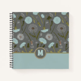 Mit Monogramm Dandelion-Blume Grau Blau Notizbuch