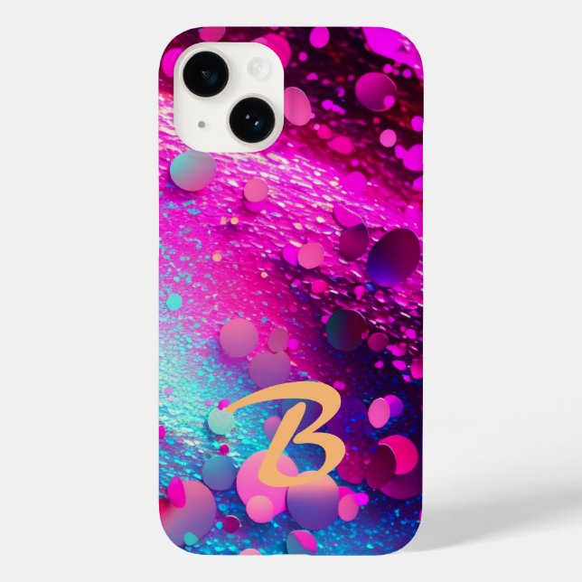 Mit Monogramm Deep Pink Holographic Glitzer Case-Mate iPhone Hülle (Rückseite)