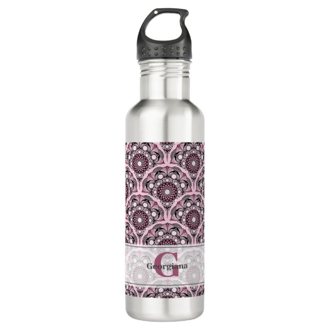 Mit Monogramm Deko Dusky Rose Cherry Blossom Manda Edelstahlflasche (Vorderseite)