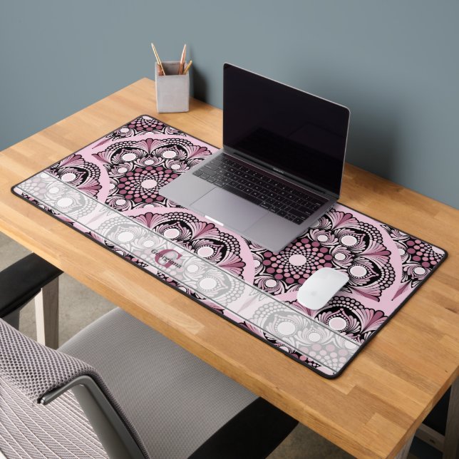 Mit Monogramm Deko Dusky Rose Cherry Blossom Manda Schreibtischunterlage (Büro 2)