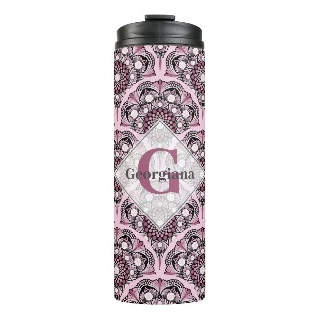 Mit Monogramm Deko Dusky Rose Cherry Blossom Manda Thermosbecher (Vorderseite)