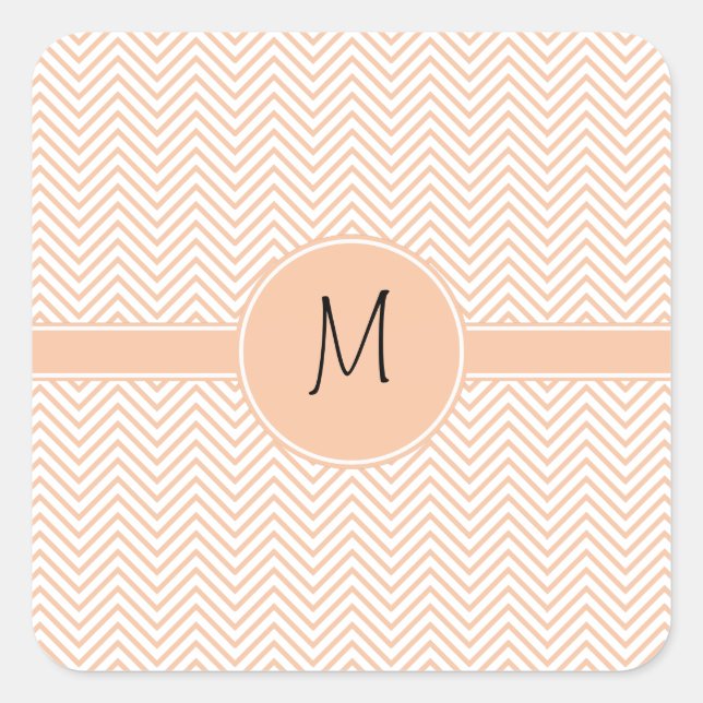 Mit Monogramm Delicate Trendy Orange Zickzack Quadratischer Aufkleber (Vorderseite)