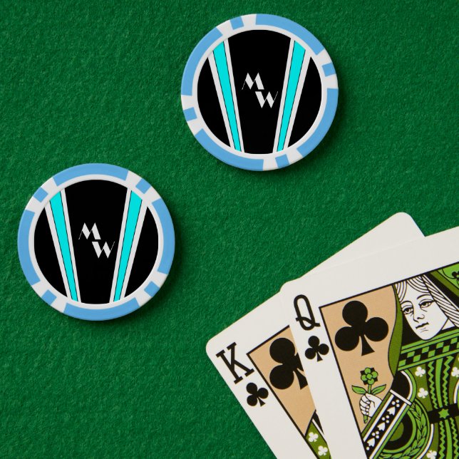 Mit Monogramm Design in Schwarz und Blau Pokerchips (Pokertisch (doppelt))