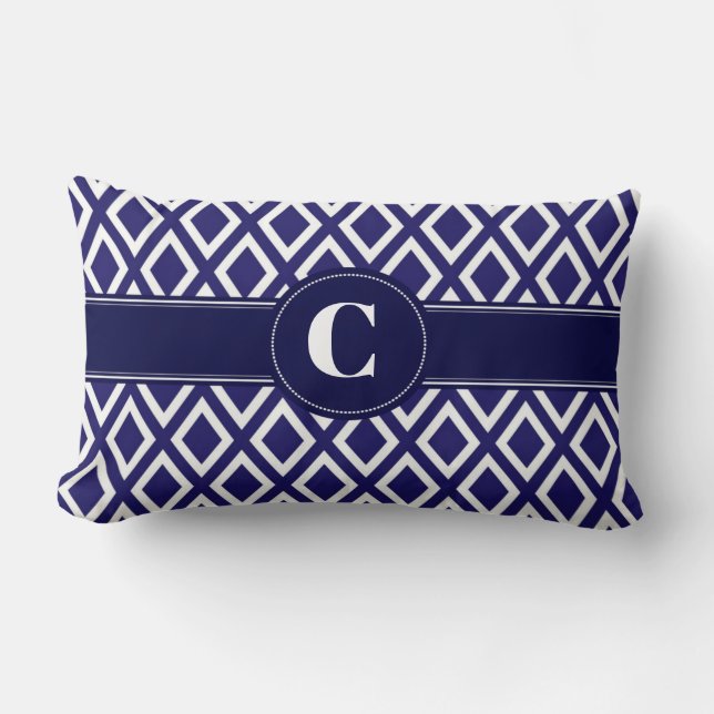 Mit Monogramm Diamond Pattern Lumbar Kissen (Vorderseite)