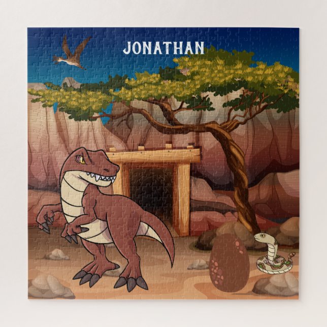 Mit Monogramm Dinosaurier im Dschungel braun niedl Puzzle (Vertikal)