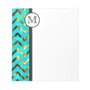 Mit Monogramm Diva-Blau-Gold-Zickzack Muster Notizblock
