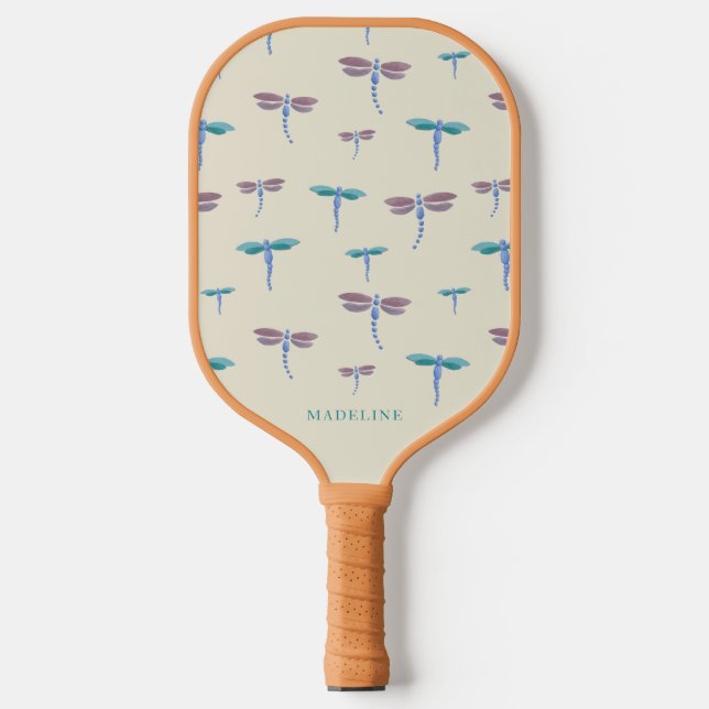 Mit Monogramm Dragonflies-Muster Name hinzufügen Pickleball Schläger (Vorderseite)