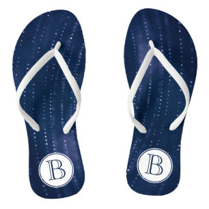 Mit Monogramm dunkelblau Abstrakte weiße Punkte Flip Flops