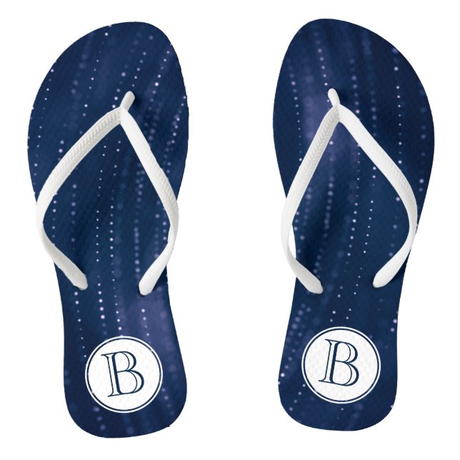 Mit Monogramm dunkelblau Abstrakte weiße Punkte Flip Flops (Fußbett)