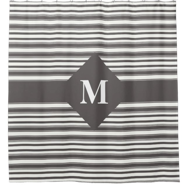 Mit Monogramm dunkelgraue und weiße Streifen Duschvorhang (Vorderseite)