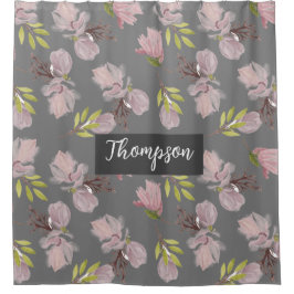 Mit Monogramm dunkelgraues niedliches Blumenmuster Duschvorhang