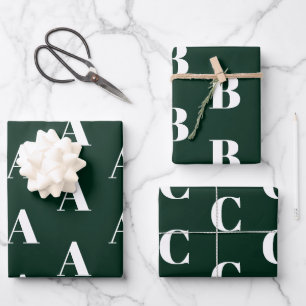 mit Monogramm dunkelgrünes, individuelles Anfangs Geschenkpapier Set