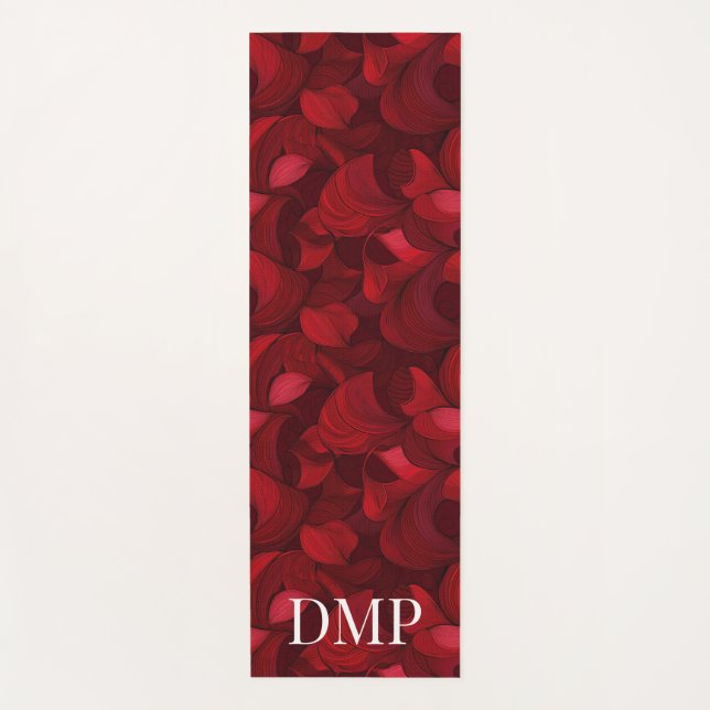 Mit Monogramm dunkelrotes Abstraktes Leaf-Muster Yogamatte (Vorderseite)