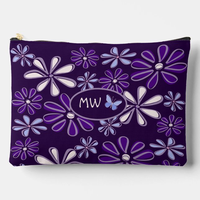 Mit Monogramm dunkle Violette Blume Butterfly Dood Zubehörtasche (Vorderseite)