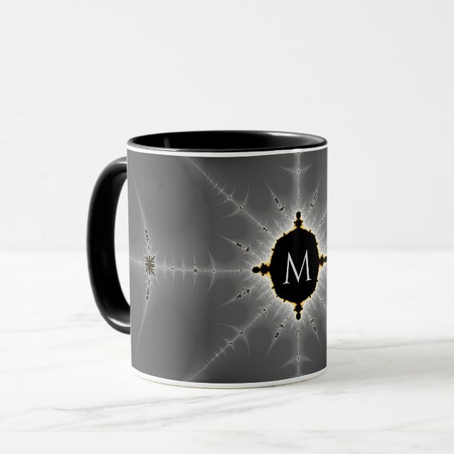 Mit Monogramm dunkles graues und schwarzes Fraktal Tasse (Vorderseite Links)