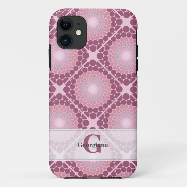 Mit Monogramm Dusky-Rose Dot Mandala geteert Case-Mate iPhone Hülle (Rückseite)