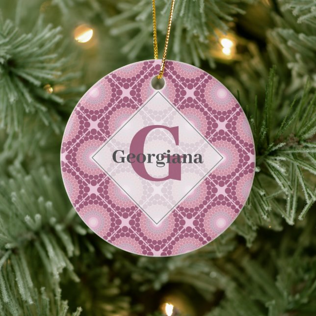Mit Monogramm Dusky-Rose Dot Mandala geteert Keramik Ornament (Baum)
