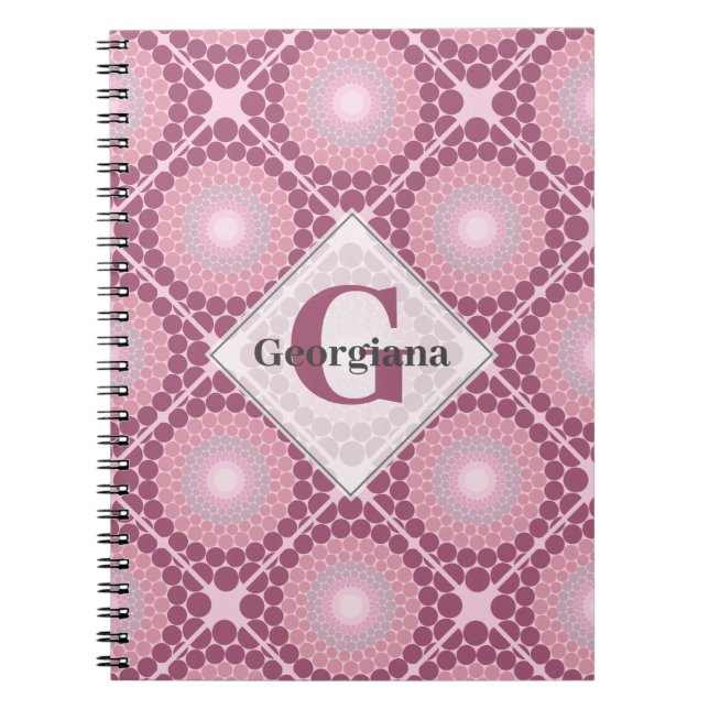 Mit Monogramm Dusky-Rose Dot Mandala geteert Notizblock (Vorderseite)