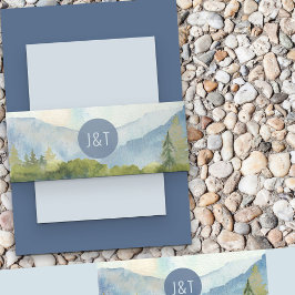 Mit Monogramm Dusty Blue Mountain Wedding Einladungsbanderole