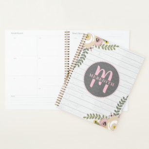 mit Monogramm Dusty Floral Gray Holzplaner Planer