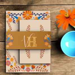 Mit Monogramm Earthy Boho Mexican Floral Einladungsbanderole