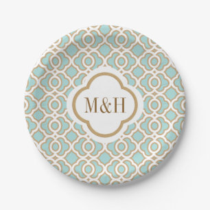 Mit Monogramm Eierschale blau und Pappteller
