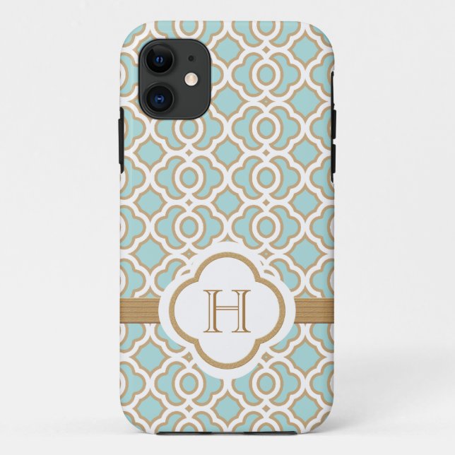 Mit Monogramm Eierschalen-blauer Goldmarokkaner Case-Mate iPhone Hülle (Rückseite)