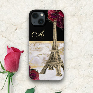 Mit Monogramm Eiffelturm Gold, Rose aus schwarzem  Case-Mate iPhone Hülle