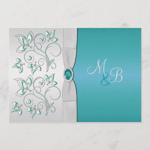 Mit Monogramm Einladung von Aqua Blue und Silver