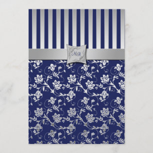 Mit Monogramm Einladung von Navy und Silver Floral