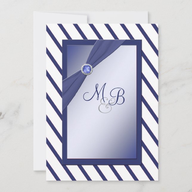 Mit Monogramm Einladung von Navy und White Strips (Vorderseite)