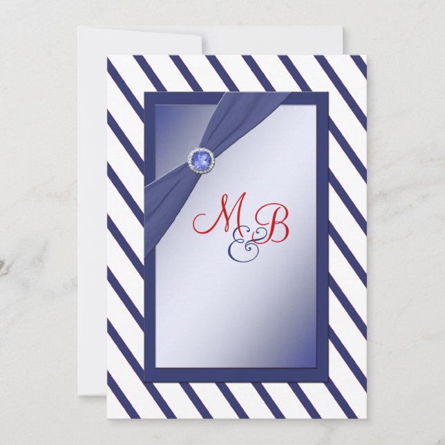 Mit Monogramm Einladung von Navy und White Strips (Vorderseite)