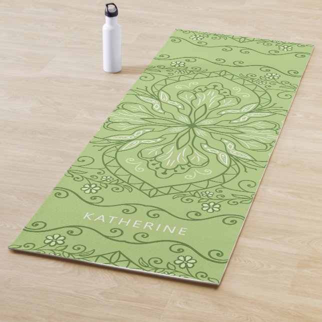 Mit Monogramm Elegant Boho Lime Green Mandala Yogamatte (Beispiel)