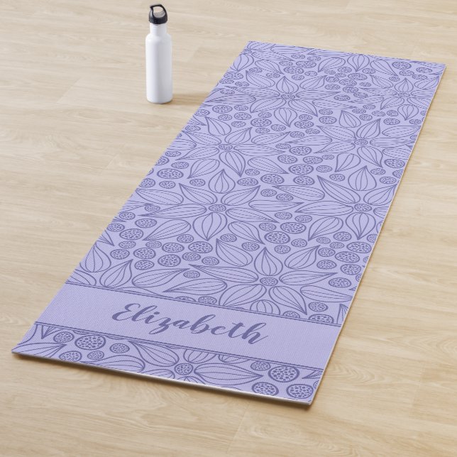 Mit Monogramm Elegant Lila Periwinkle Blauer Blume Yogamatte (Beispiel)