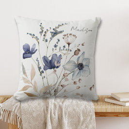 Mit Monogramm Elegante Chic Watercolor Blaue Blume Kissen
