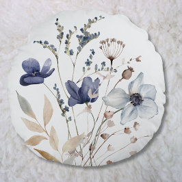 Mit Monogramm Elegante Chic Watercolor Blaue Blume Rundes Kissen