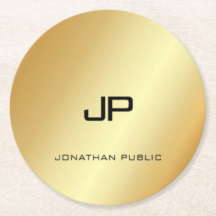 Mit Monogramm elegante Imitate Gold Moderne Vorlag Runder Pappuntersetzer