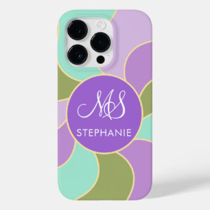 Mit Monogramm elegante Lila, grüne Retro-Sonnenwel Case-Mate iPhone 14 Pro Hülle