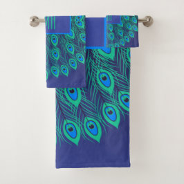 Mit Monogramm Elegante Modernes Pfauen Blau Aquama Badhandtuch Set
