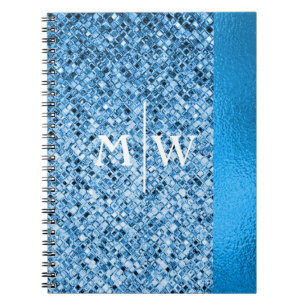 Mit Monogramm Eleganter Blue Glitzer Look Luxury Notizblock