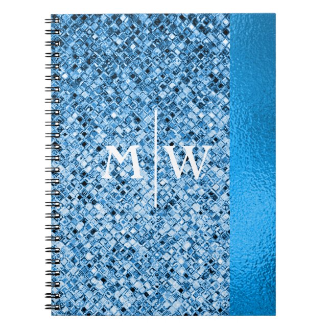 Mit Monogramm Eleganter Blue Glitzer Look Luxury Notizblock (Vorderseite)