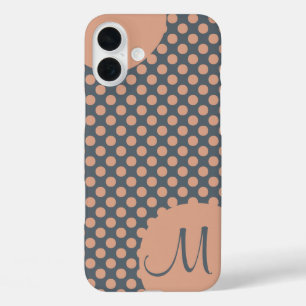 Mit Monogramm Eleganter Peach Pink Polka Dot iPhone 16 Plus Hülle