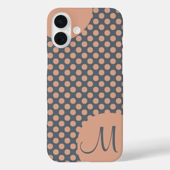 Mit Monogramm Eleganter Peach Pink Polka Dot Case-Mate iPhone Hülle (Rückseite)