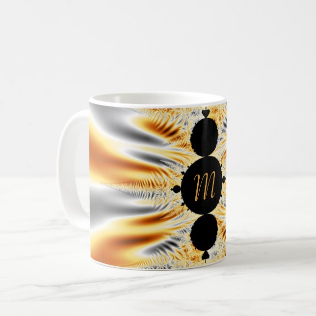 Mit Monogramm elegantes Golden Orange & Silver Fra Kaffeetasse (Vorderseite Links)