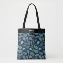Mit Monogramm elegantes Retro Blue Paisley Muster