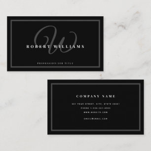 Mit Monogramm Elegantes Schwarzes Beruflich Modern Visitenkarte