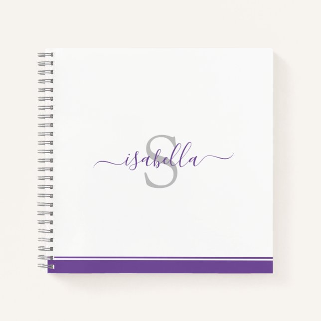 Mit Monogramm Elegantes Skript Lila Notizbuch (Vorderseite)