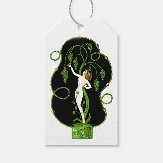 Mit Monogramm Emerald May Birthstone Wein Geschenkanhänger (Vorderseite)